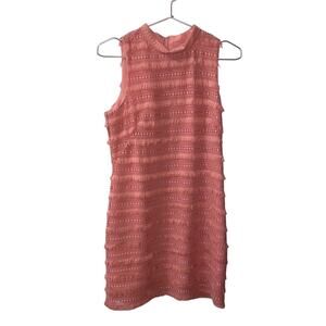 J. Crew Fringe Eyelash Lace Coral Pink Sleeveless Sheath Dress Size 2P Petite